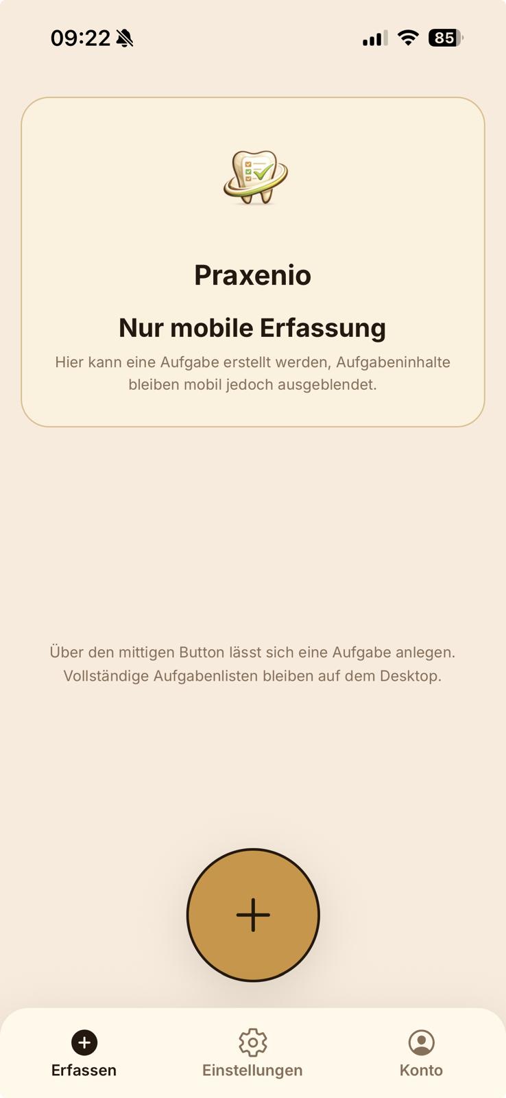 Praxenio Mobile App mit der Aufgabenliste